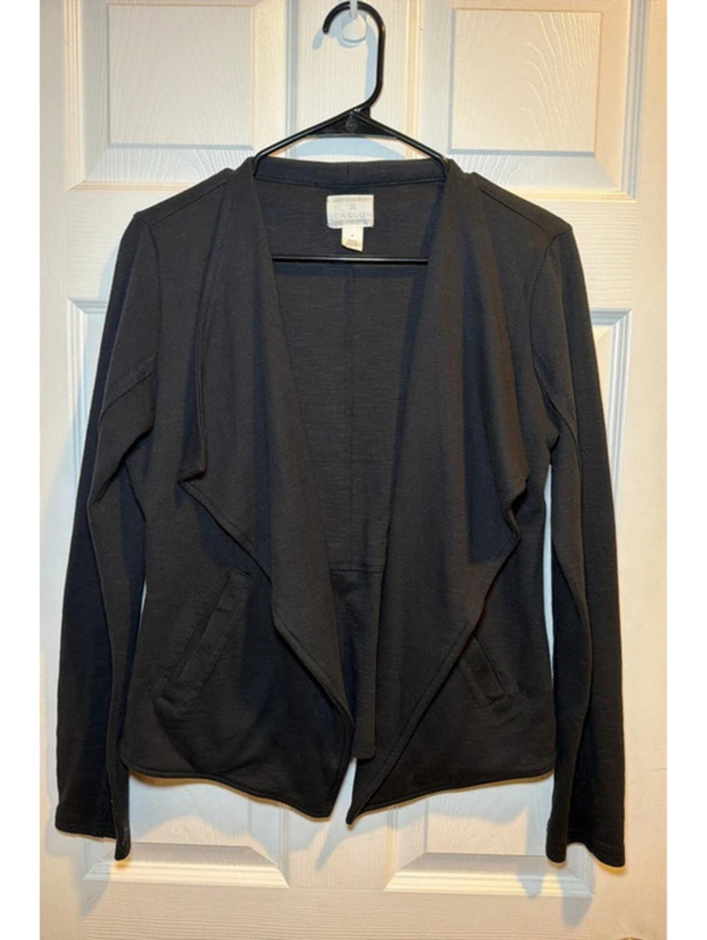 CAbi Caslon 100% Cotton Black Draped Open Front Cardigan Blazer Size Small